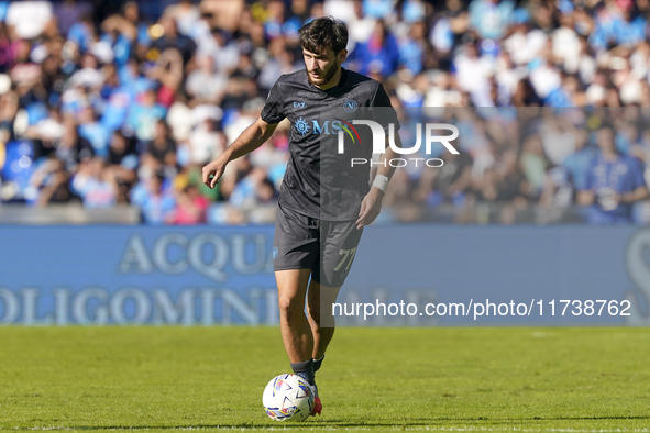 Khvicha Kvaratskhelia of SSC Napoli during the Serie A match between SSC Napoli and Atalanta BC at Stadio Diego Armando Maradona Naples Ital...