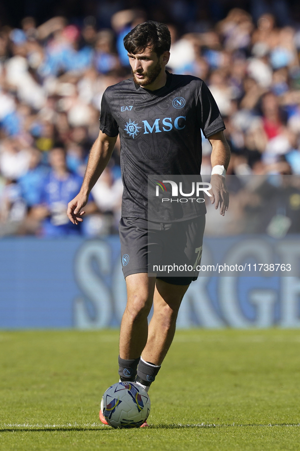 Khvicha Kvaratskhelia of SSC Napoli during the Serie A match between SSC Napoli and Atalanta BC at Stadio Diego Armando Maradona Naples Ital...