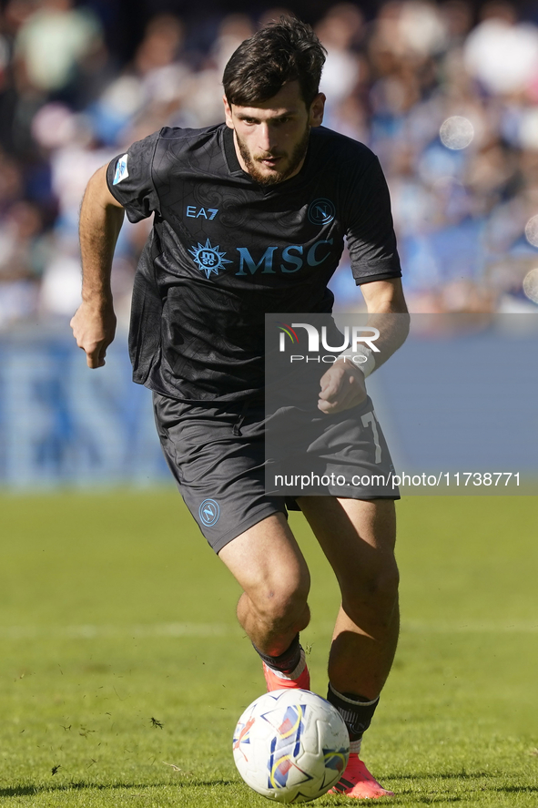 Khvicha Kvaratskhelia of SSC Napoli during the Serie A match between SSC Napoli and Atalanta BC at Stadio Diego Armando Maradona Naples Ital...