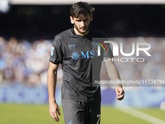 Khvicha Kvaratskhelia of SSC Napoli during the Serie A match between SSC Napoli and Atalanta BC at Stadio Diego Armando Maradona Naples Ital...