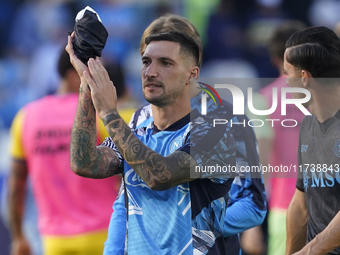 Matteo Politano of SSC Napoli applauds fans at the end of the Serie A match between SSC Napoli and Atalanta BC at Stadio Diego Armando Marad...