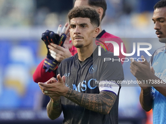 Giovanni Di Lorenzo of SSC Napoli applauds fans at the end of the Serie A match between SSC Napoli and Atalanta BC at Stadio Diego Armando M...