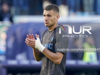 Alessandro Buongiorno of SSC Napoli applauds fans at the end of the Serie A match between SSC Napoli and Atalanta BC at Stadio Diego Armando...