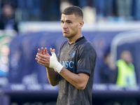 Alessandro Buongiorno of SSC Napoli applauds fans at the end of the Serie A match between SSC Napoli and Atalanta BC at Stadio Diego Armando...