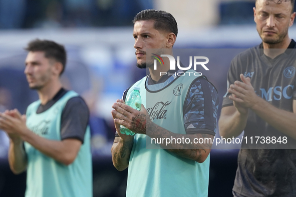 Pasquale Mazzocchi of SSC Napoli applauds fans at the end of the Serie A match between SSC Napoli and Atalanta BC at Stadio Diego Armando Ma...