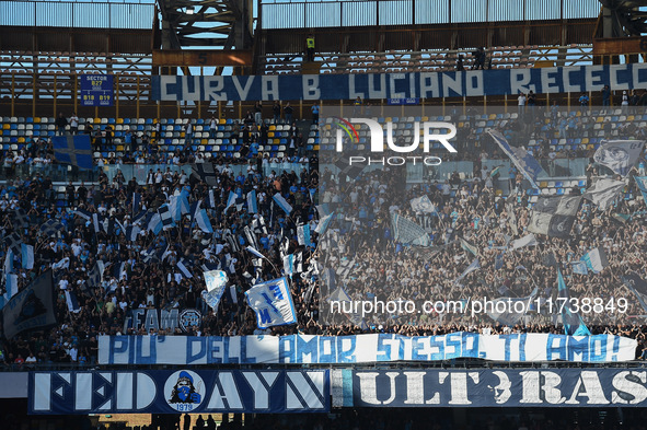 Supporters of SSC Napoli during the Serie A match between SSC Napoli and Atalanta BC at Stadio Diego Armando Maradona Naples Italy on 3 Nove...