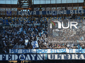 Supporters of SSC Napoli during the Serie A match between SSC Napoli and Atalanta BC at Stadio Diego Armando Maradona Naples Italy on 3 Nove...