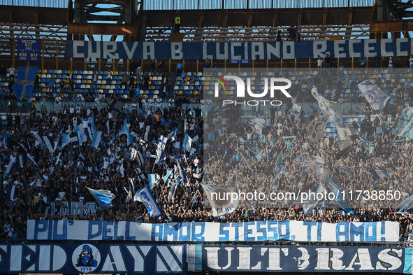 Supporters of SSC Napoli during the Serie A match between SSC Napoli and Atalanta BC at Stadio Diego Armando Maradona Naples Italy on 3 Nove...