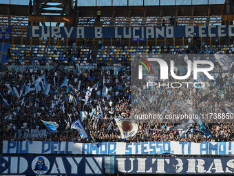 Supporters of SSC Napoli during the Serie A match between SSC Napoli and Atalanta BC at Stadio Diego Armando Maradona Naples Italy on 3 Nove...