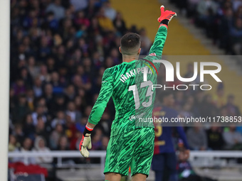 Inaki Pena plays during the match between FC Barcelona and RCD Espanyol, corresponding to week 12 of LaLiga EA Sports, at the Lluis Companys...