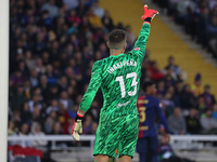 Inaki Pena plays during the match between FC Barcelona and RCD Espanyol, corresponding to week 12 of LaLiga EA Sports, at the Lluis Companys...