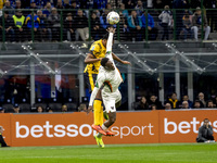 Denzel Dumfries plays during the Serie A match between FC Internazionale and Venezia FC at Giuseppe Meazza Stadium in Milano, Italy, on Nove...