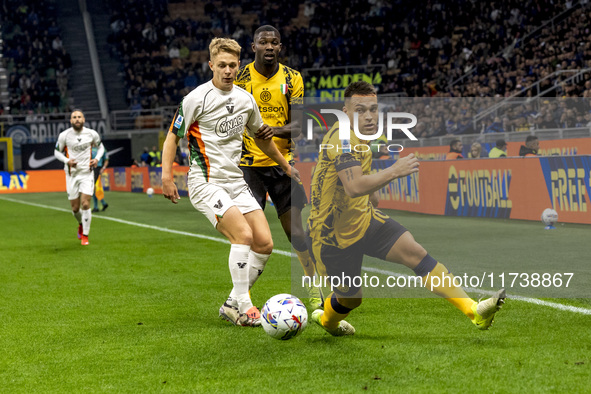 Lautaro Martinez plays during the Serie A match between FC Internazionale and Venezia FC at Giuseppe Meazza Stadium in Milano, Italy, on Nov...