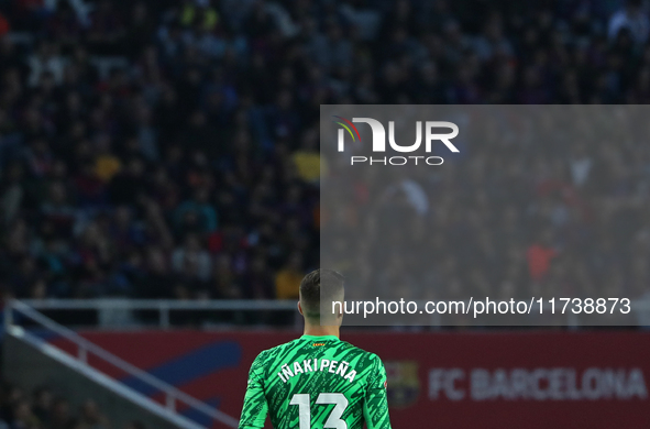 Inaki Pena plays during the match between FC Barcelona and RCD Espanyol, corresponding to week 12 of LaLiga EA Sports, at the Lluis Companys...