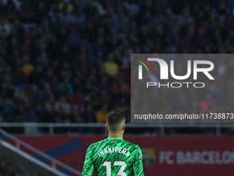 Inaki Pena plays during the match between FC Barcelona and RCD Espanyol, corresponding to week 12 of LaLiga EA Sports, at the Lluis Companys...