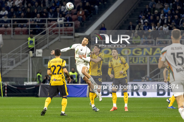 Alessandro Bastoni plays during the Serie A match between FC Internazionale and Venezia FC at Giuseppe Meazza Stadium in Milano, Italy, on N...