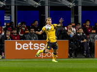 Nicolo Barella plays during the Serie A match between FC Internazionale and Venezia FC at Giuseppe Meazza Stadium in Milano, Italy, on Novem...