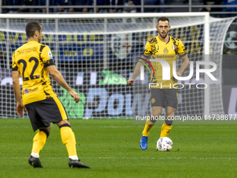 Stefan De Vrij plays during the Serie A match between FC Internazionale and Venezia FC at Giuseppe Meazza Stadium in Milano, Italy, on Novem...