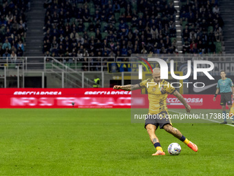 Federico Dimarco plays during the Serie A match between FC Internazionale and Venezia FC at Giuseppe Meazza Stadium in Milano, Italy, on Nov...