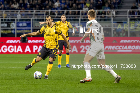 Henrikh Mkhitaryan plays during the Serie A match between FC Internazionale and Venezia FC at Giuseppe Meazza Stadium in Milano, Italy, on N...