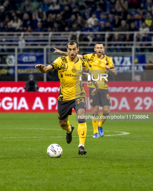 Henrikh Mkhitaryan plays during the Serie A match between FC Internazionale and Venezia FC at Giuseppe Meazza Stadium in Milano, Italy, on N...