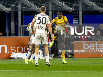 Marcus Thuram plays during the Serie A match between FC Internazionale and Venezia FC at Giuseppe Meazza Stadium in Milano, Italy, on Novemb...