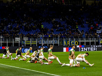 Venezia FC warms up before the Serie A match between FC Internazionale and Venezia FC at Giuseppe Meazza Stadium in Milano, Italy, on Novemb...