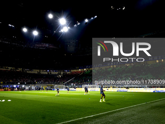 FC Internazionale plays before the Serie A match between FC Internazionale and Venezia FC at Giuseppe Meazza Stadium in Milano, Italy, on No...