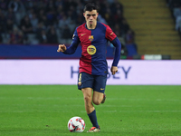 Pedri plays during the match between FC Barcelona and RCD Espanyol, corresponding to week 12 of LaLiga EA Sports, at the Lluis Companys Stad...