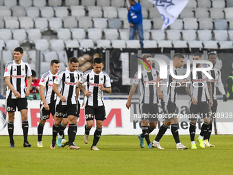 Players of U Cluj celebrate during the Supeliga match between Universitatea Cluj and Farul Constanta at Cluj Arena in Cluj, Romania, on Nove...