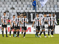 Players of U Cluj celebrate during the Supeliga match between Universitatea Cluj and Farul Constanta at Cluj Arena in Cluj, Romania, on Nove...