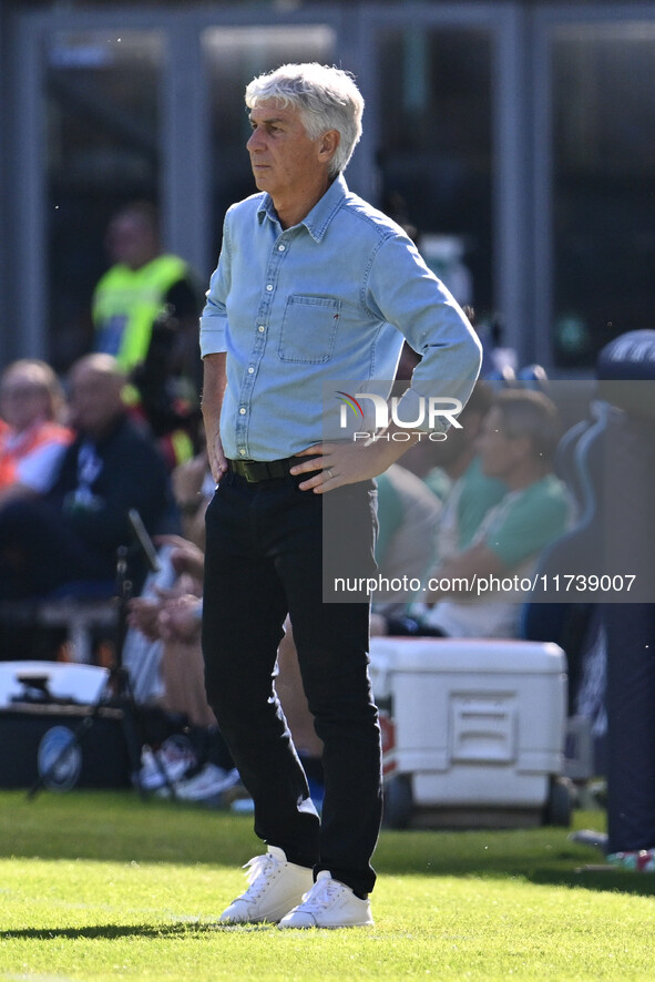 Gian Piero Gasperini coaches Atalanta B.C. during the 11th day of the Serie A Championship between S.S.C. Napoli and Atalanta B.C. at the Di...