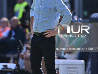 Gian Piero Gasperini coaches Atalanta B.C. during the 11th day of the Serie A Championship between S.S.C. Napoli and Atalanta B.C. at the Di...