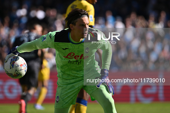 Marco Carnesecchi of Atalanta B.C. is in action during the 11th day of the Serie A Championship between S.S.C. Napoli and Atalanta B.C. at t...