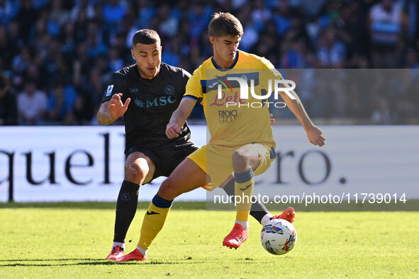 Alessandro Buongiorno of S.S.C. Napoli and Charles De Ketelaere of Atalanta B.C. are in action during the 11th day of the Serie A Championsh...