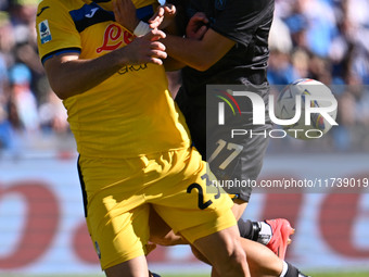 Sead Kolasinac of Atalanta B.C. and Khvicha Kvaratskhelia of S.S.C. Napoli are in action during the 11th day of the Serie A Championship bet...