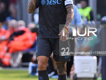 Giovanni Di Lorenzo of S.S.C. Napoli is in action during the 11th day of the Serie A Championship between S.S.C. Napoli and Atalanta B.C. at...