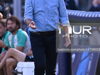 Gian Piero Gasperini coaches Atalanta B.C. during the 11th day of the Serie A Championship between S.S.C. Napoli and Atalanta B.C. at the Di...