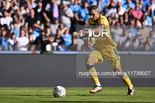 Davide Zappacosta of Atalanta B.C. is in action during the 11th day of the Serie A Championship between S.S.C. Napoli and Atalanta B.C. at t...