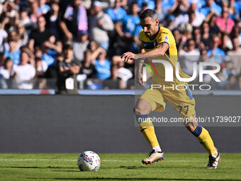 Davide Zappacosta of Atalanta B.C. is in action during the 11th day of the Serie A Championship between S.S.C. Napoli and Atalanta B.C. at t...