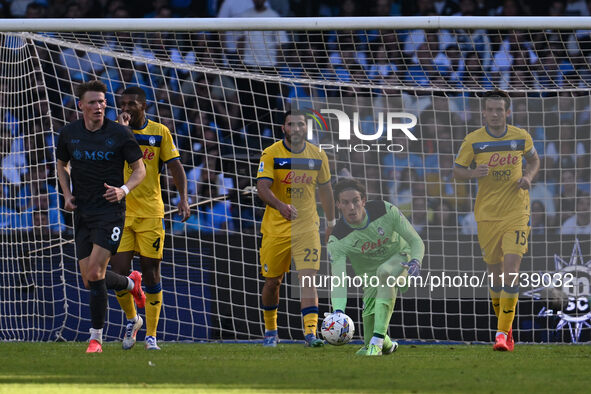 Marco Carnesecchi of Atalanta B.C. is in action during the 11th day of the Serie A Championship between S.S.C. Napoli and Atalanta B.C. at t...