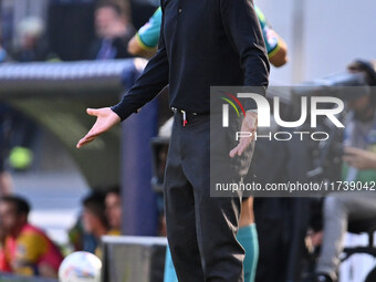 Antonio Conte coaches S.S.C. Napoli during the 11th day of the Serie A Championship between S.S.C. Napoli and Atalanta B.C. at the Diego Arm...