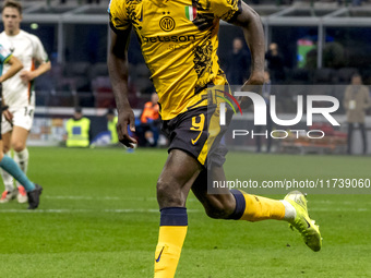 Marcus Thuram plays during the Serie A match between FC Internazionale and Venezia FC at Giuseppe Meazza Stadium in Milano, Italy, on Novemb...