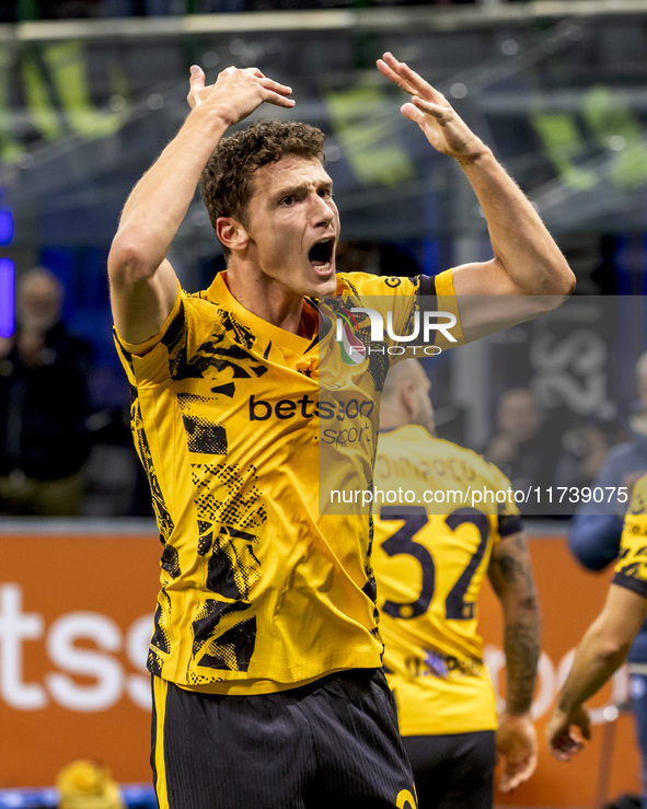 Benjamin Pavard plays during the Serie A match between FC Internazionale and Venezia FC at Giuseppe Meazza Stadium in Milano, Italy, on Nove...