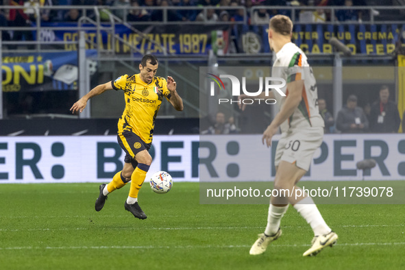 Henrikh Mkhitaryan plays during the Serie A match between FC Internazionale and Venezia FC at Giuseppe Meazza Stadium in Milano, Italy, on N...