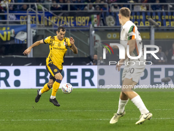 Henrikh Mkhitaryan plays during the Serie A match between FC Internazionale and Venezia FC at Giuseppe Meazza Stadium in Milano, Italy, on N...