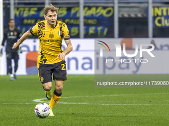 Nicolo Barella plays during the Serie A match between FC Internazionale and Venezia FC at Giuseppe Meazza Stadium in Milano, Italy, on Novem...