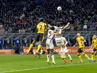 Denzel Dumfries plays during the Serie A match between FC Internazionale and Venezia FC at Giuseppe Meazza Stadium in Milano, Italy, on Nove...