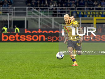 Federico Dimarco plays during the Serie A match between FC Internazionale and Venezia FC at Giuseppe Meazza Stadium in Milano, Italy, on Nov...