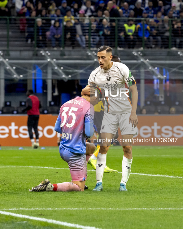 Filip Stankovic plays during the Serie A match between FC Internazionale and Venezia FC at Giuseppe Meazza Stadium in Milano, Italy, on Nove...